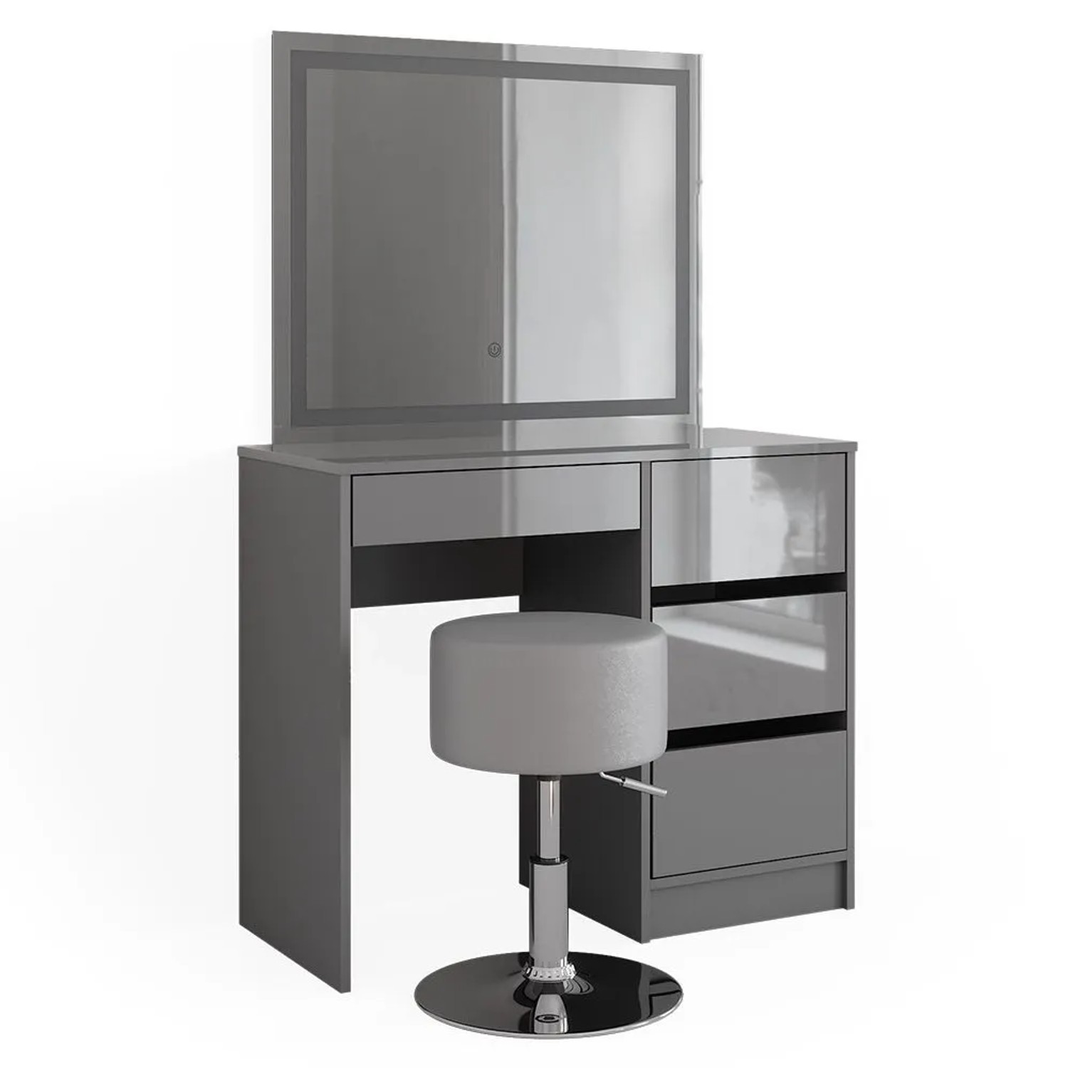 Vicco Schminktisch Sherry Grau 90 x 140 mit LED-Spiegel und Hocker