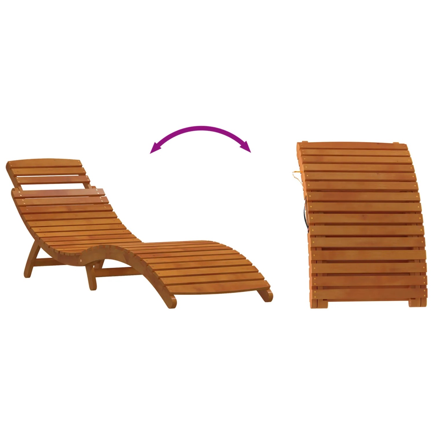Zwei braune vidaXL Sonnenliegen aus Akazienholz, eine aufgebaut, eine zusammengeklappt.