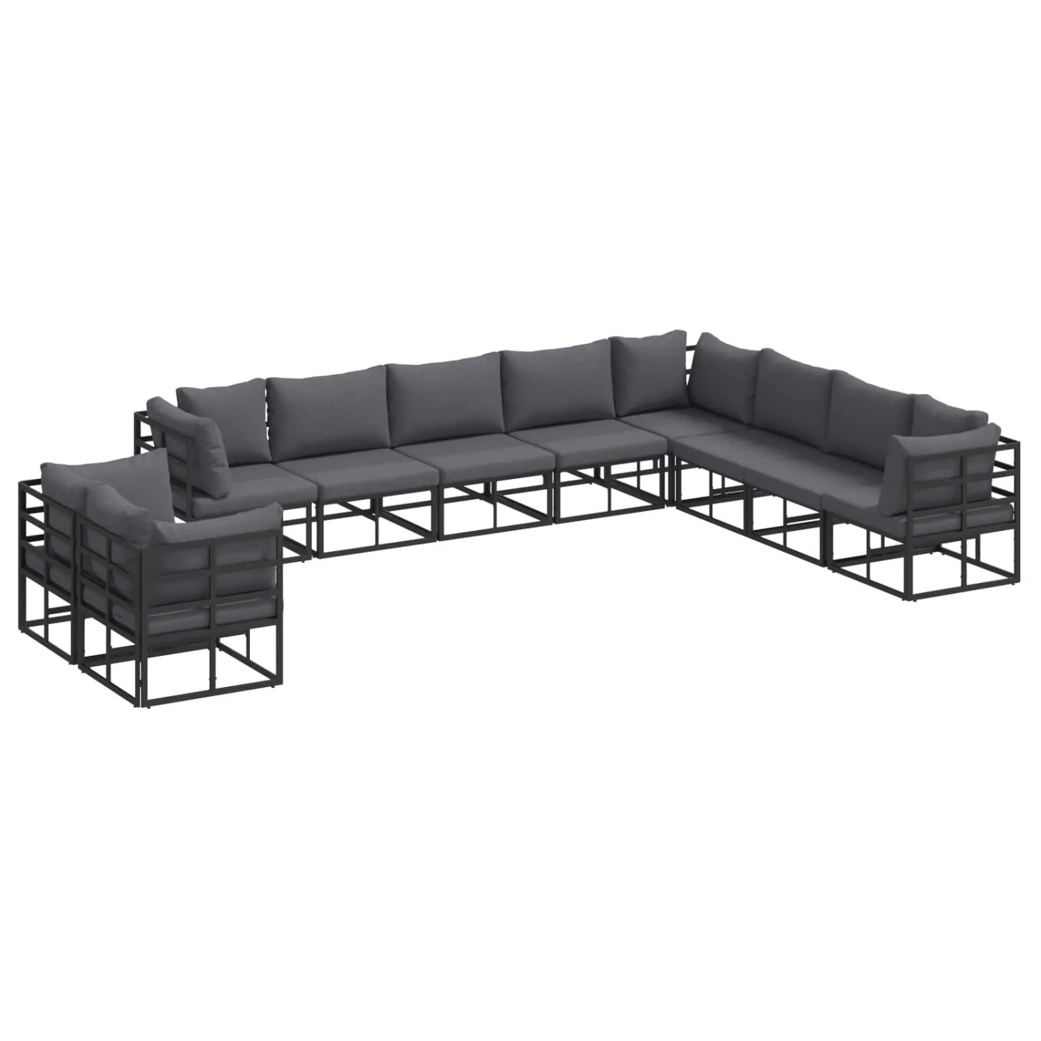 vidaXL Gartensofa-Set mit Kissen 10 Stk Schwarz Aluminium 3378884