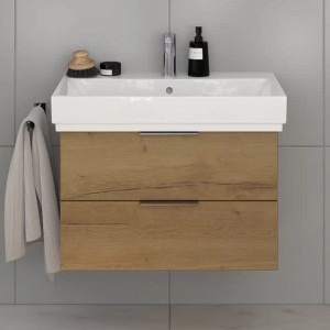 Steinkamp Waschtischunterschrank Living 2.0 mit GROHE Cube Waschbecken, Halifax Eiche Dekor.