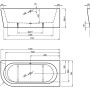 Technische Zeichnung der Ottofond Eck-Badewanne Modena Corner links 178 cm mit Maßen und abgerundeter Ecke.