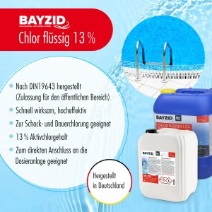 Bayzid Chlor 13% flüssig im Kanister, geeignet zur Pool Desinfektion.
