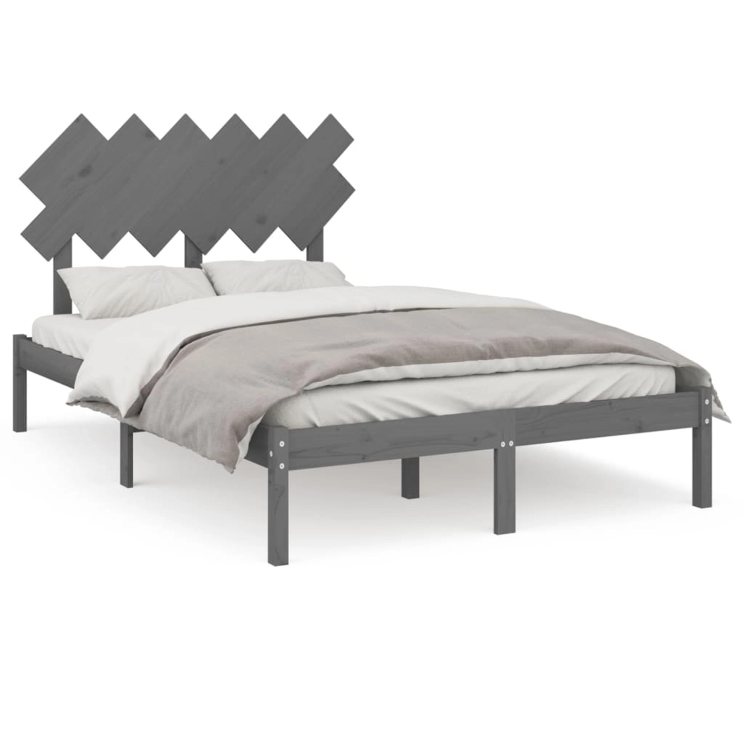 vidaXL Massivholzbett Grau 135x190 cm 4FT6 Double1179480 günstig online kaufen