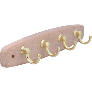 Siro Schlüsselleiste aus Buche mit 4 Messinghaken, Länge 200mm, FSC®-zertifiziert.
