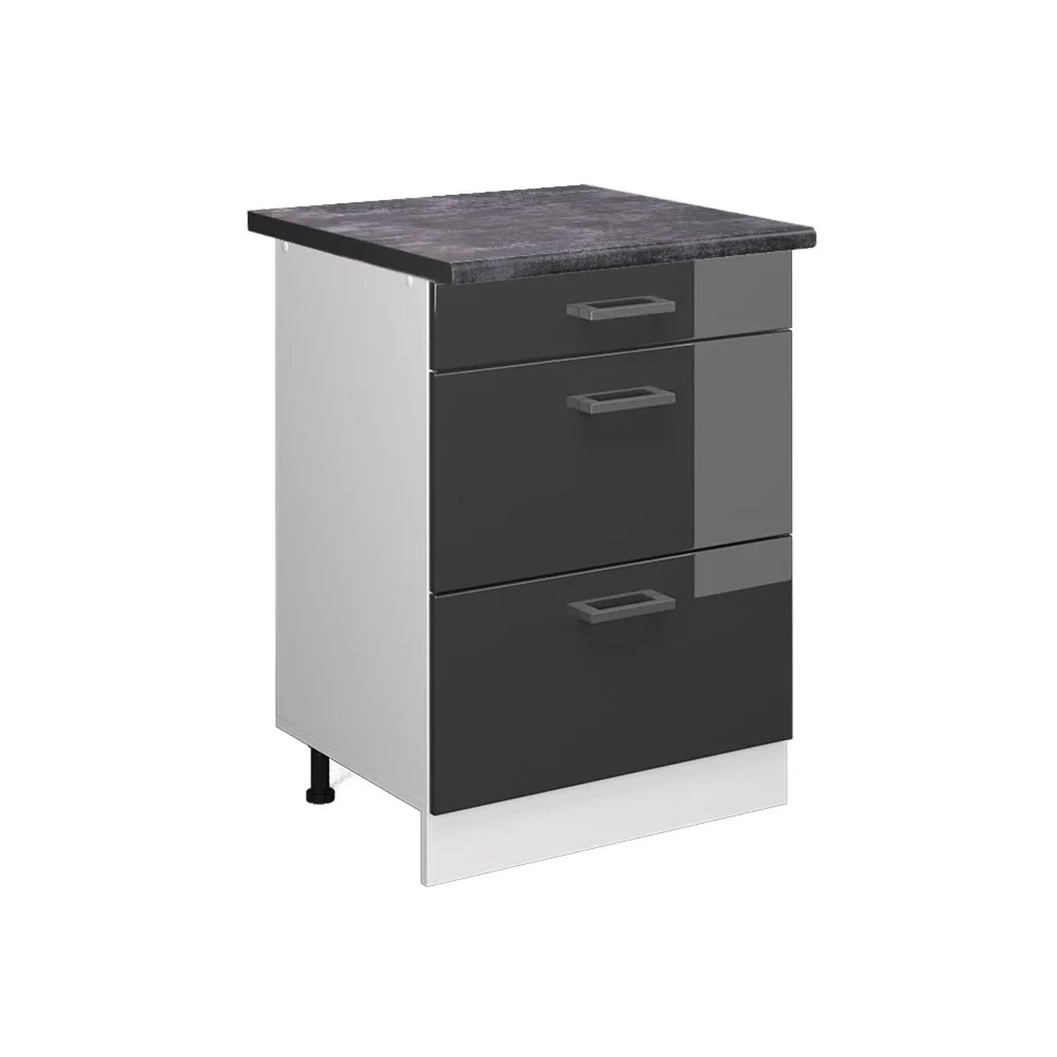 Vicco Küchenunterschrank R-Line Anthrazit Hochglanz Weiß 60 cm mit Schubladen AP Anthrazit