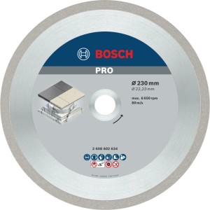 Bosch Diamanttrennscheibe 230 mm für Winkelschleifer. Ideal für saubere Schnitte in Keramik und Fliesen.