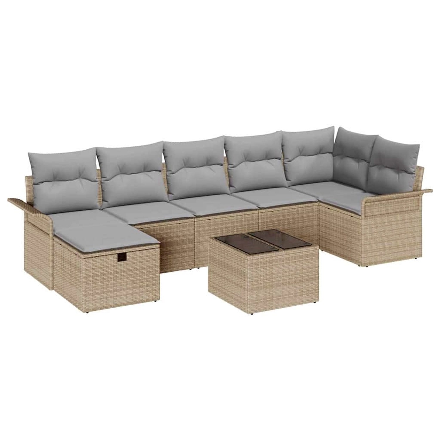 vidaXL Garten-Sofa-Set mit Kissen mit Speicher 8-Tlg Beige Poly Rattan 3360 günstig online kaufen