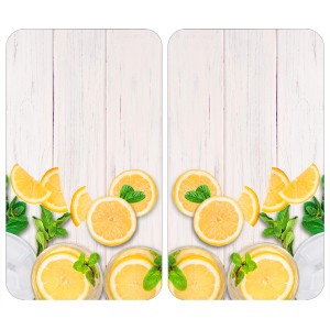 Wenko Herdabdeckplatten Universal Zitronen, 2er Set mit Zitronen- und Minz-Motiv.
