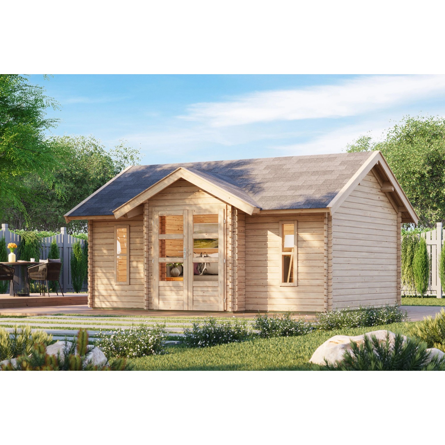 Karibu Holz-Gartenhaus Gartenhaus Satteldach Unbehandelt 507 cm x 401 cm 19 m²