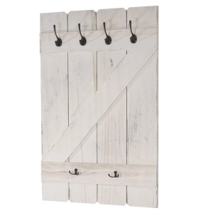 BERLINLODGE Wandgarderobe 91x60x10cm 6 Haken Weiß Shabby