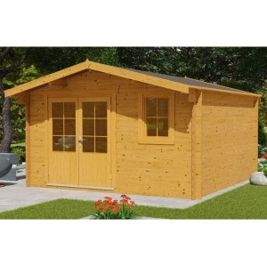 Imprägniertes Alpholz Holz-Gartenhaus Roger-34 mit Doppeltür und Fenster in Natur.