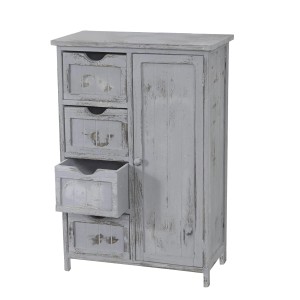 Graue MCW Kommode D12 im Shabby-Look mit 4 Schubladen und einer Tür.