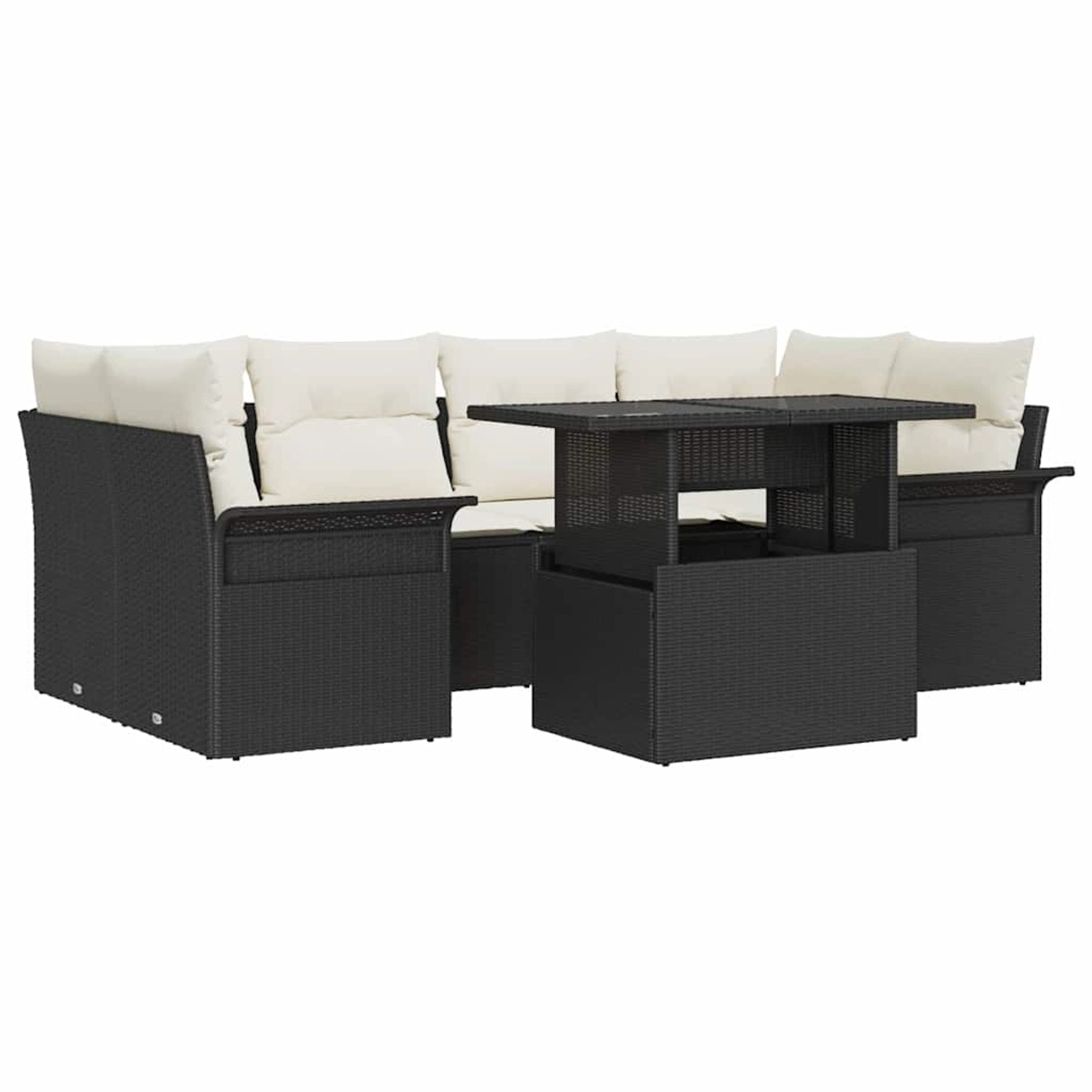 vidaXL Garten-Sofa-Set mit Kissen 7-Tlg Schwarz Poly Rattan 3348213 günstig online kaufen