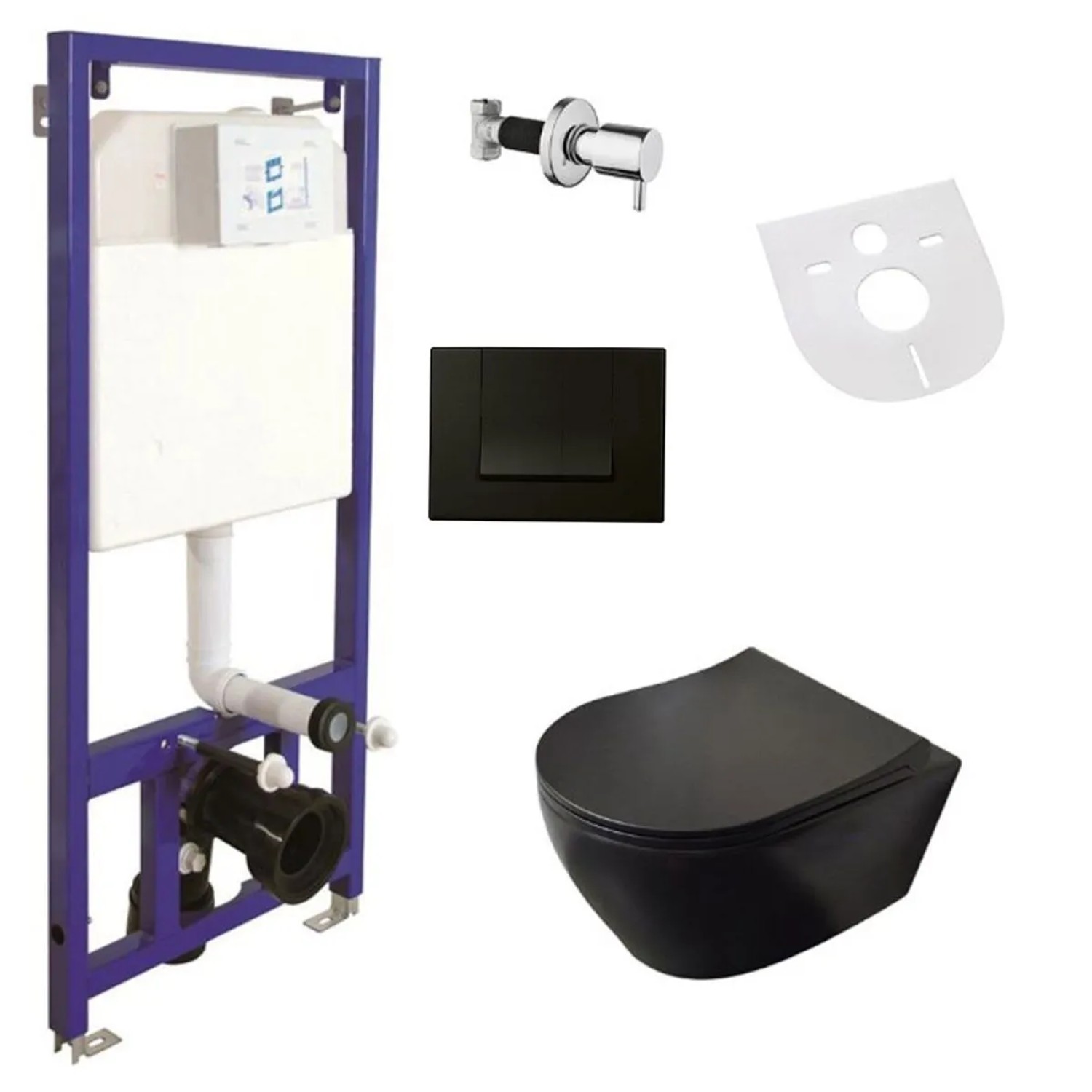 Belvit Spülrandloses Wand-WC Dusch-WC Komplettset Taharet-/Bidetfunktion Vorwandelement Betätigungsplatte Schallschutz V...