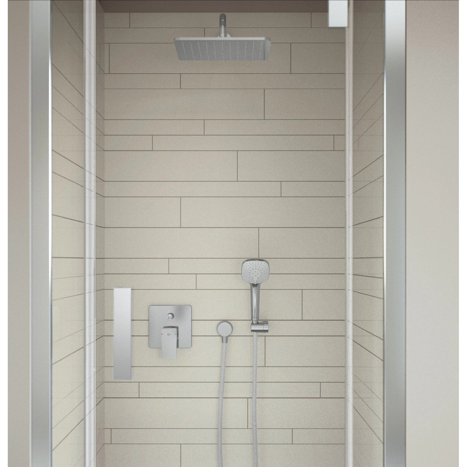 Ideal Standard Idealrain Brauseschlauchanschluss in Chrom, Teil einer Duschkabine.