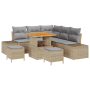 Beiges vidaXL Garten-Sofa-Set mit Tisch und Hockern aus Poly Rattan.