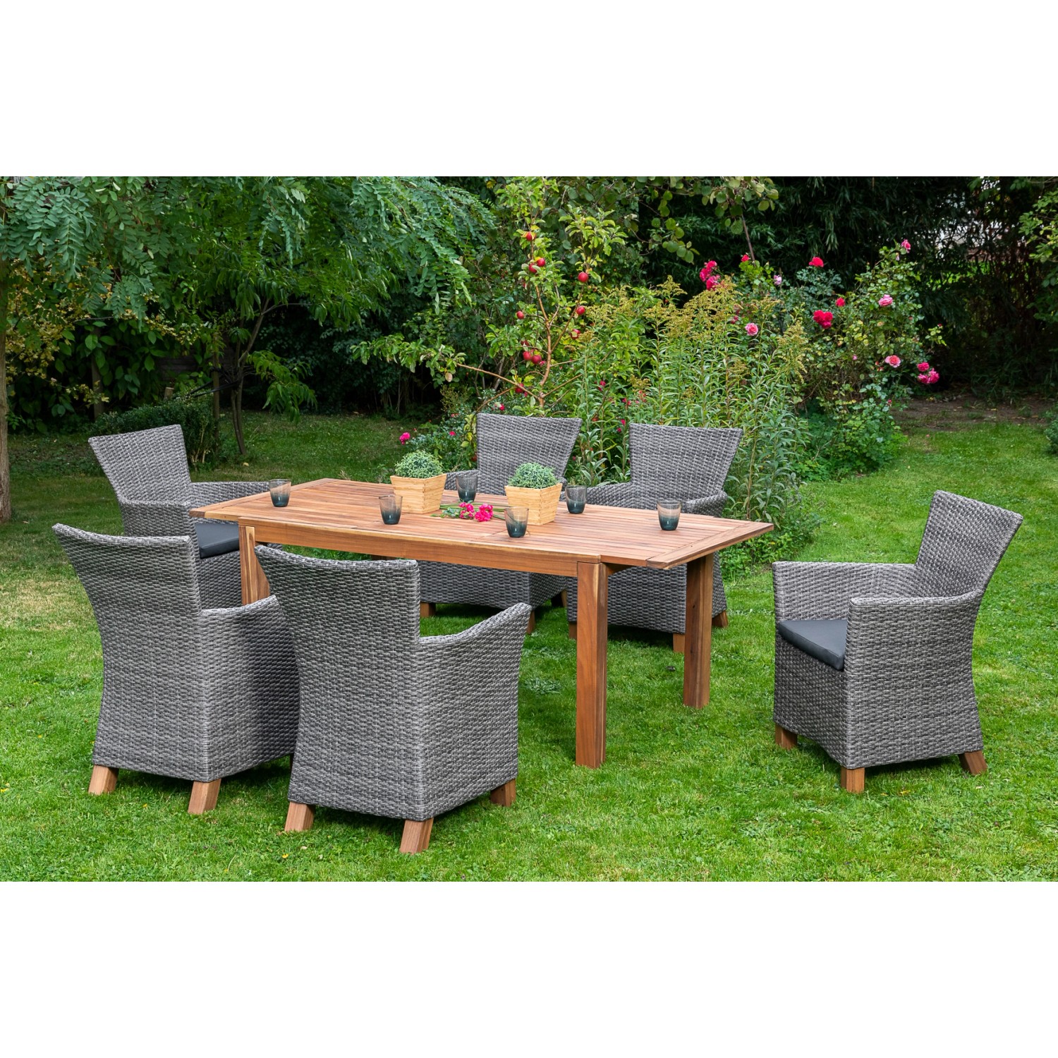 Merxx Toskana Set 7-tlg. 6 Sessel inkl. Auflagen Gartentisch 150(200)x90 cm günstig online kaufen