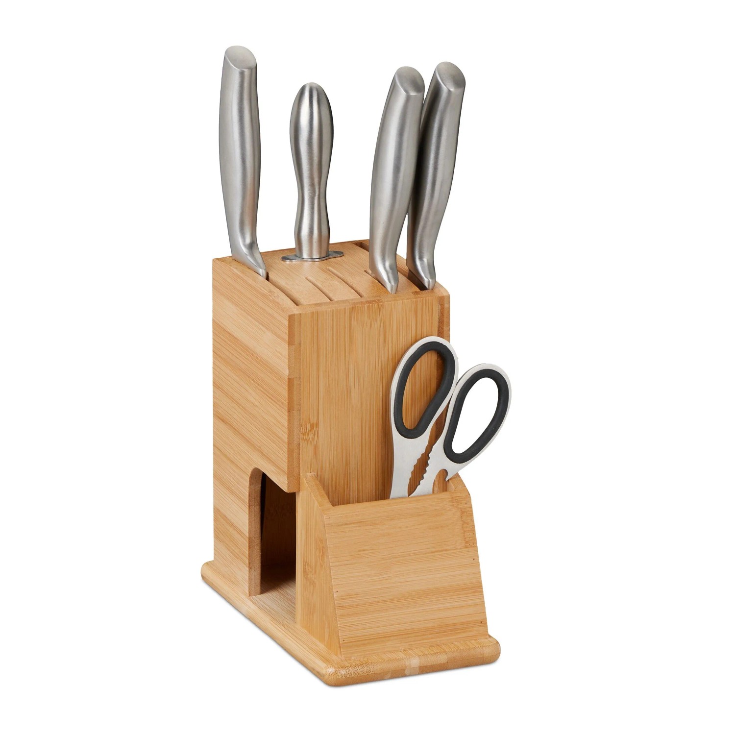Relaxdays Messerblock Bambus Natur Unbestückt 21 cm x 11 cm x 22 cm 730 g