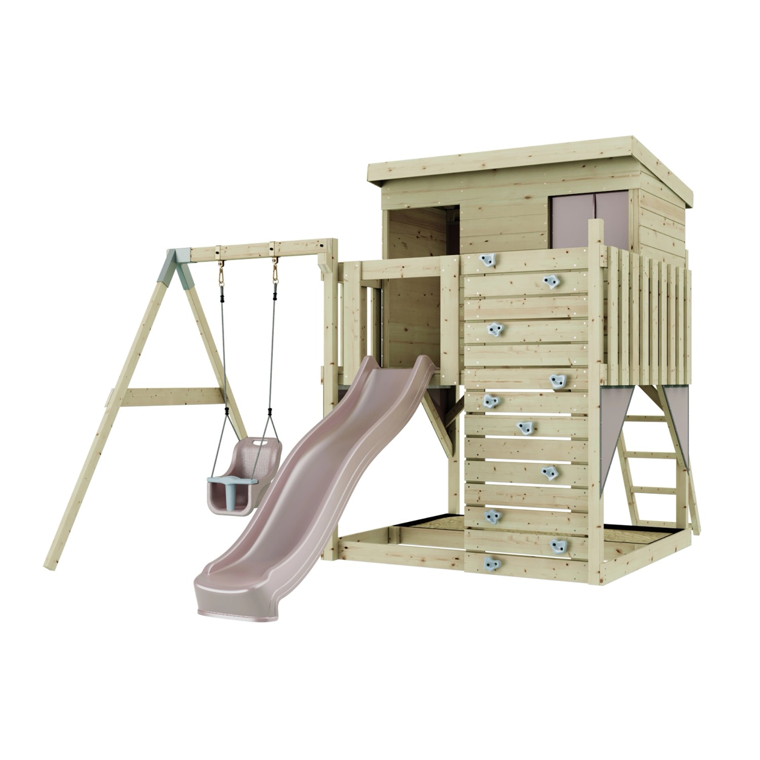 PolarPlay Spielturm Tjorven, mit Babyschaukel, Altrosa