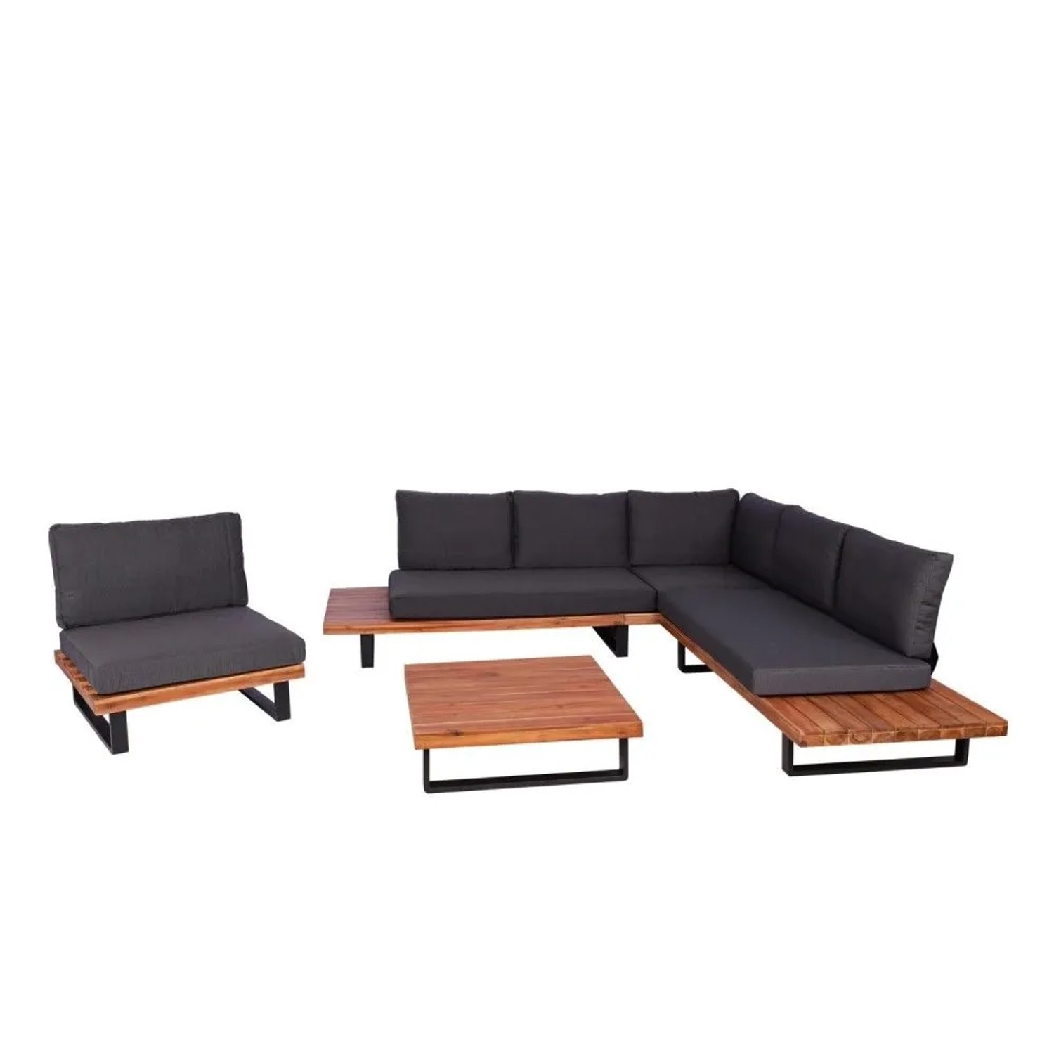 MCW Garten-Garnitur H54 4er-Set Braun Polster Dunkelgrau