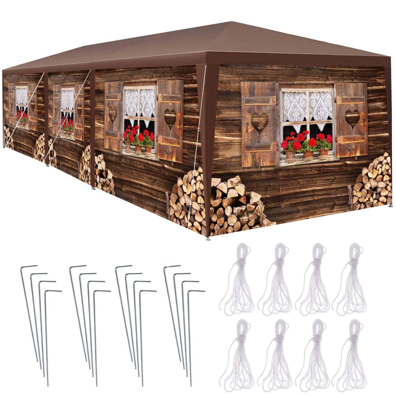 Tectake Pavillon Almchalet In 2 Größen Im Steckystem Abnehmbare Seitenteile 900 X 300 X 250 Cm Braun