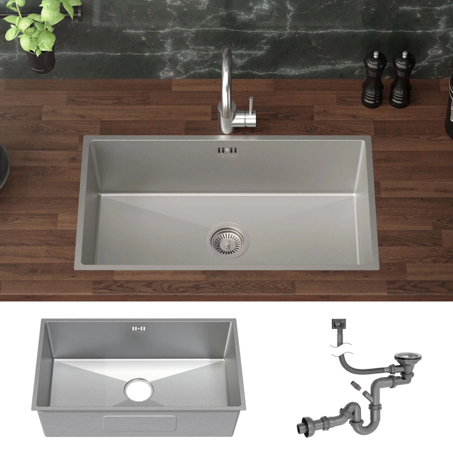 ML-Design XXL Edelstahlspüle 70x40 cm mit Siphon, Einbauspüle für die Küche.