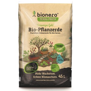 Sack Bionero Bio-Pflanzerde 45L: Torffreie, fruchtbare Erde mit Pflanzenkohle für optimales Wachstum.
