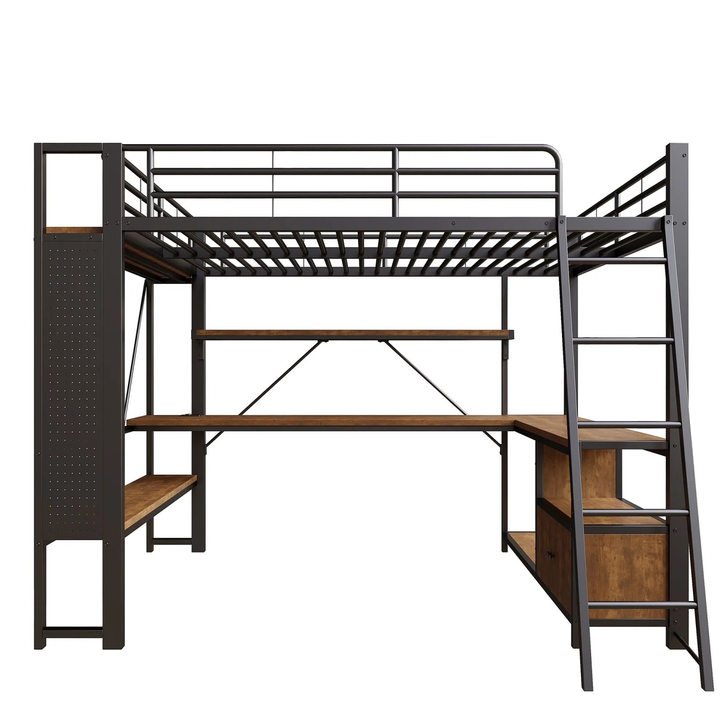Merax Metall Hochbett 140x200 cm Mit Schreibtisch Stauraum Regalen USB LED Schwarz
