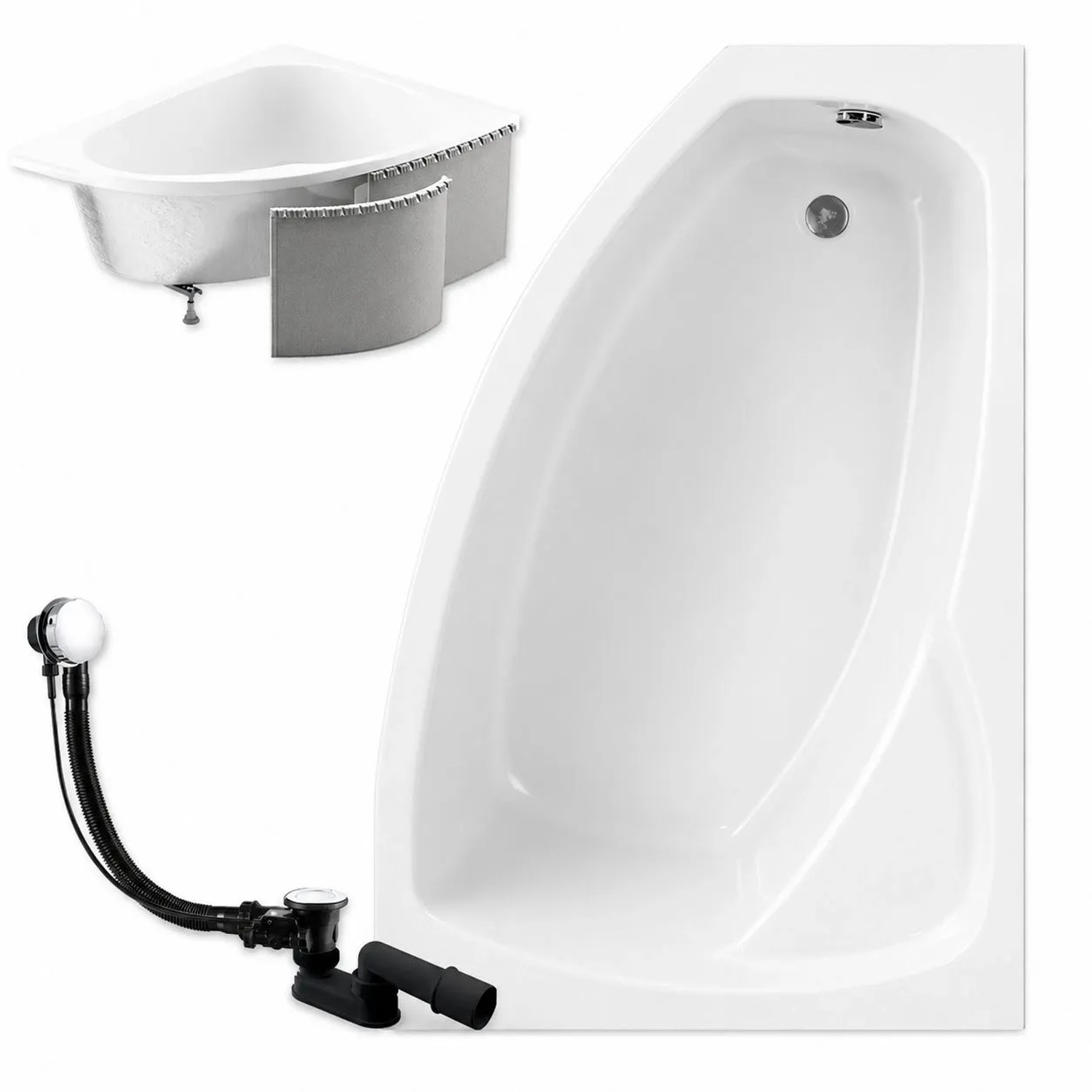 KOLMAN Badewanne Eckwanne 160 x 105 Cm Rechts Mit Styroporverkleidung Inkl. Ablauf Und Füße