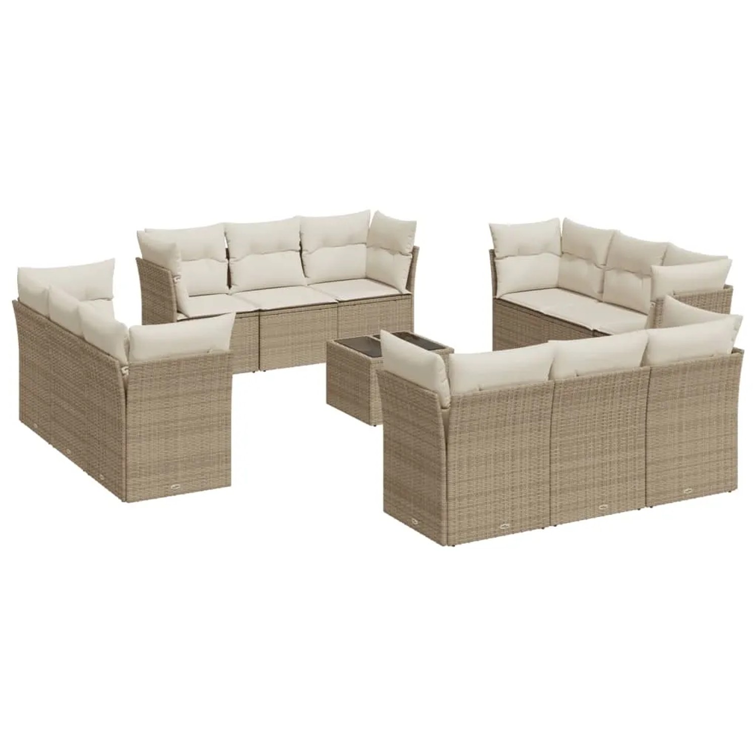 vidaXL 13-Tlg Garten-Sofagarnitur mit Kissen Beige Poly Rattan 3249177 günstig online kaufen