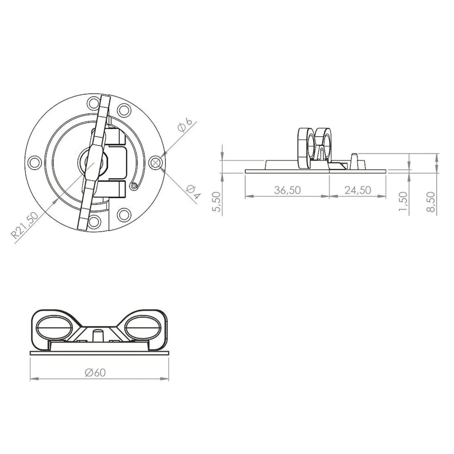 SOTECH Tischverbinder Drehriegel Ø60 mm Nickeloptik_4