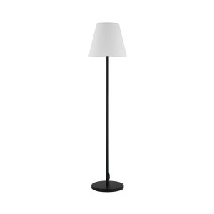 Schwarze Lucande Jaimy Stehlampe mit weißem Schirm, 1-flammig, E27 Fassung.