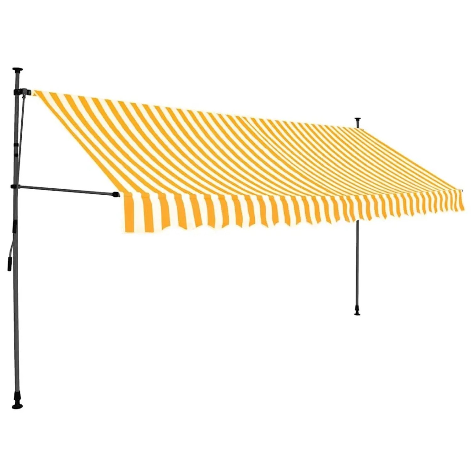 Weiße und orange gestreifte Einziehbare Markise 400 cm. Handbetrieben, Sonnenschutz.