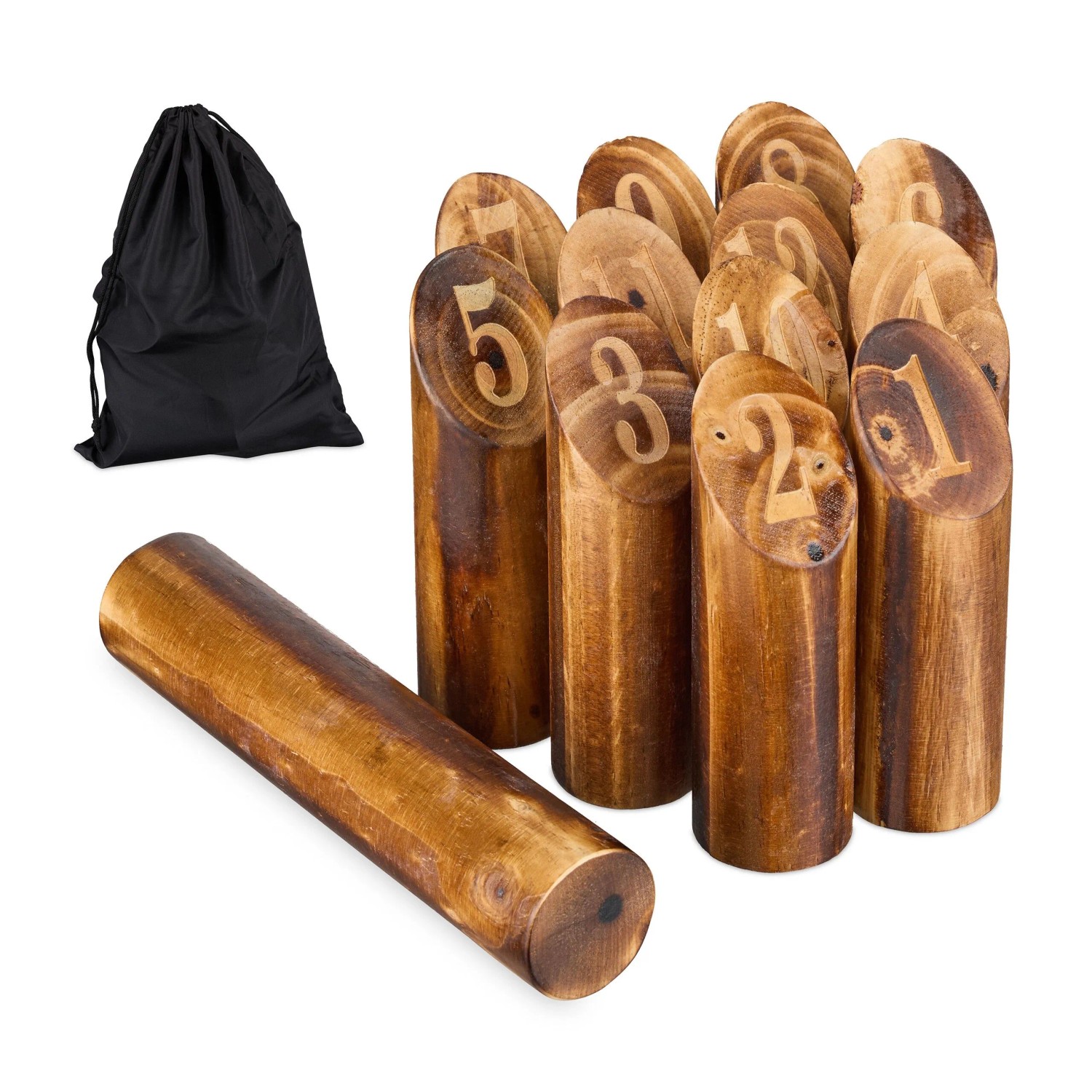 Relaxdays Kubb Wikingerspiel Kiefernholz Natur Schwarz Mit Tasche 40 cm x 30 cm 1,3 kg