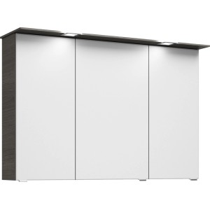 Pelipal Spiegelschrank Trentino, Graphit Struktur, 105 cm breit, mit drei Türen und Kranzbeleuchtung.