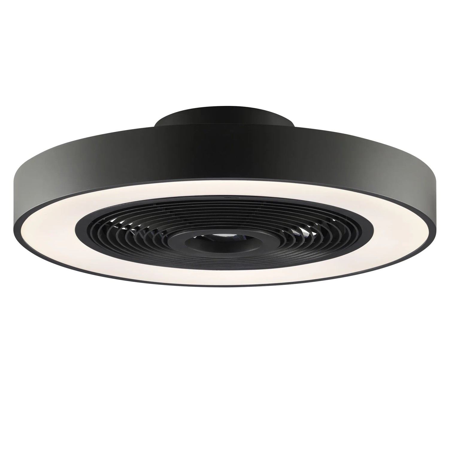 Schwarze LED-Deckenleuchte Catania mit Ventilator, Ø 48,6 cm. Moderne Deckenlampe mit Licht und Kühlung.