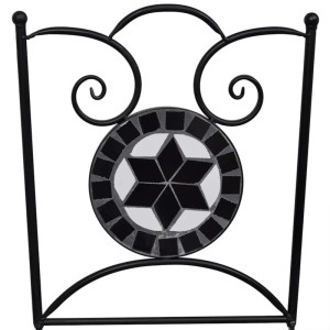 Zwei klappbare Bistrostühle von vidaXL, schwarz-weiß, mit Keramikmosaik für Garten oder Balkon.