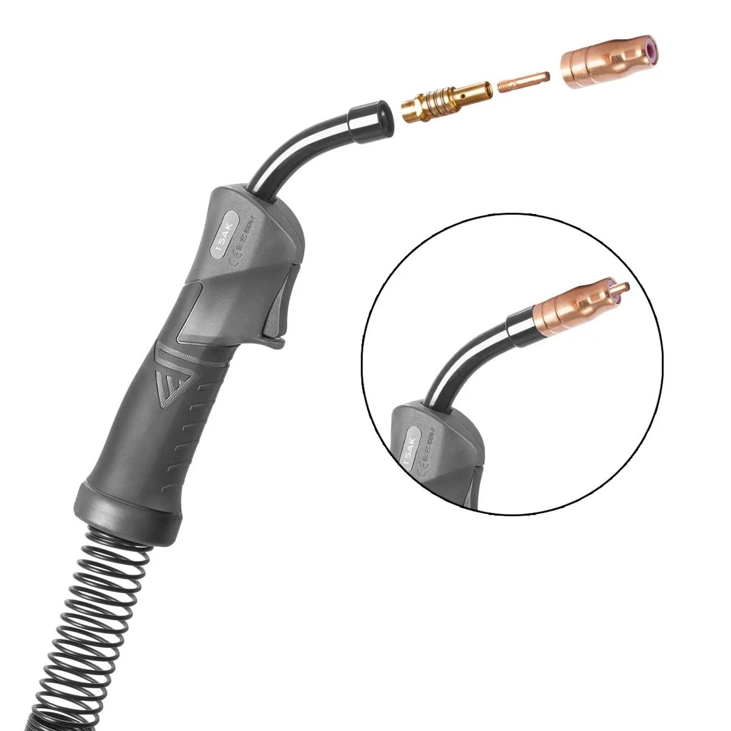 STAHLWERK FLUX Verschleißteile Set 23-tlg für AK15/MB15 Schweißbrenner. Grauer Griff, Fülldrahtdüsen, Stromdüsen 0,9 mm.