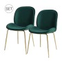 2er Set: Moderner, grüner Polsterstuhl "Emilia" mit goldenem Metallgestell. Esszimmerstuhl.
