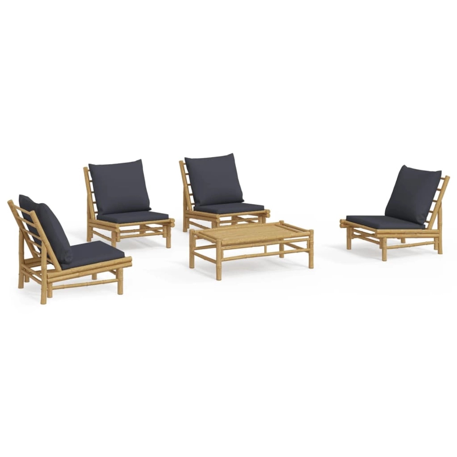 vidaXL 5-Tlg Garten-Lounge-Set mit Dunkelgrauen Kissen Bambus 3156486