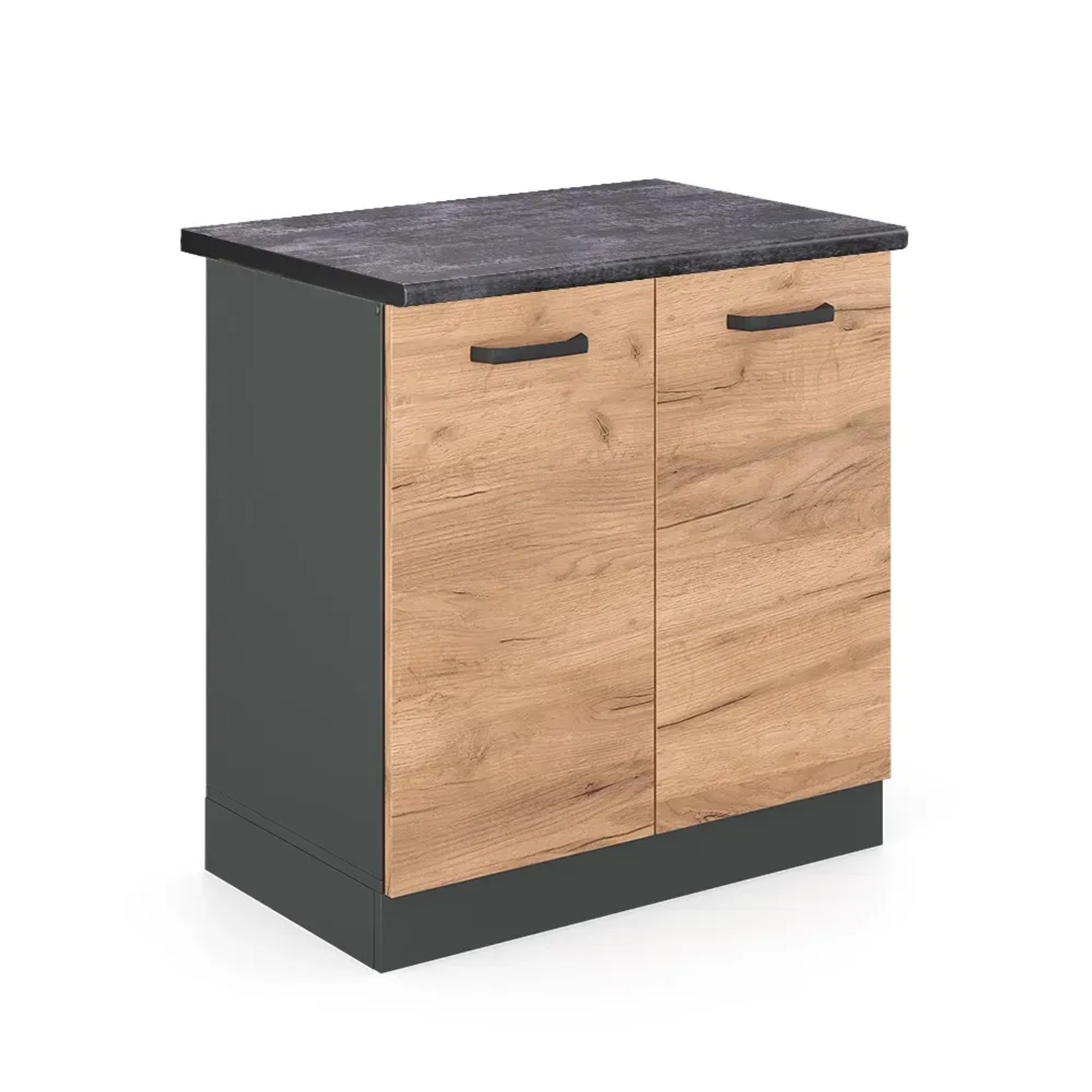 Vicco Spülenunterschrank R-Line Goldkraft Eiche/Anthrazit 80 cm AP Anthrazit mit Anthrazit Korpus