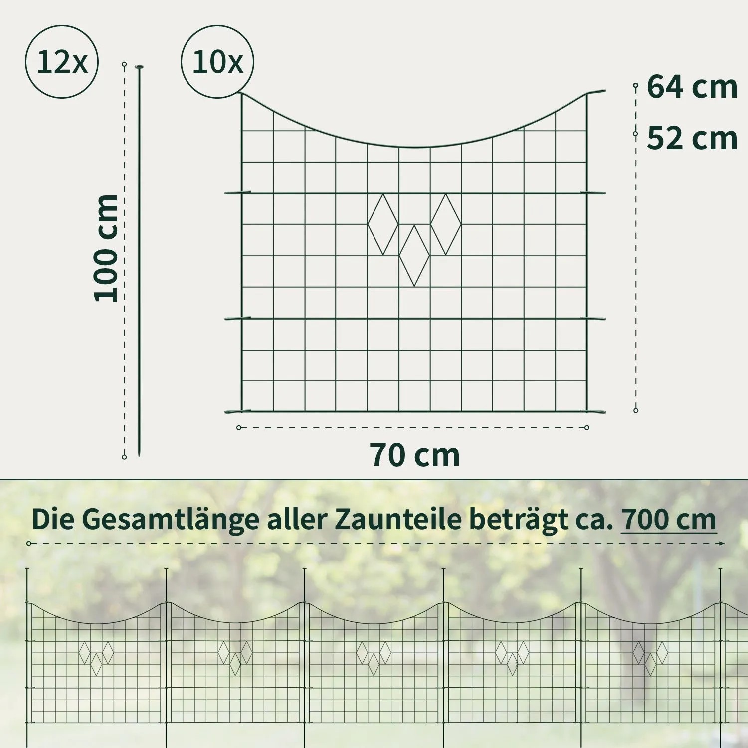 VERDOBA Teichzaun Gartenzaun Hundezaun Metall Gitterzaun aus Zaunelementen 10x Unterbogen Grün mit Form_3