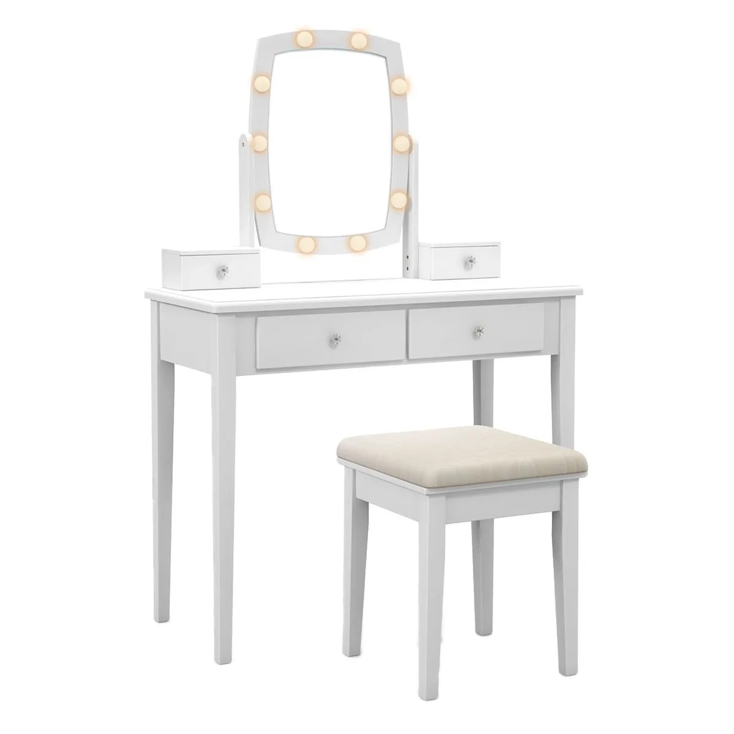 Costway Schminktisch mit 10 Led-Birnen 4 Schubladen Weiß günstig online kaufen