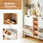 SoBuy Schuhschrank weiß/Bambus, schmal, mit 4 Klappen und 3 offenen Fächern. Perfekt für Flure und Eingangsbereiche.