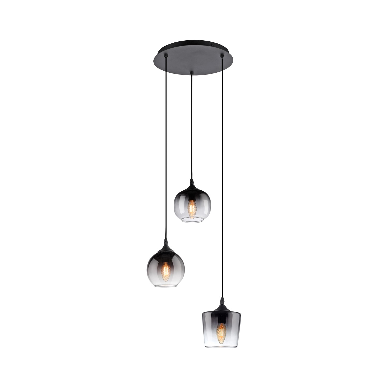 Just Light Pendelleuchte Zea 3-flammig 60 cm bis 120 cm x Ø 38 cm Schwarz günstig online kaufen