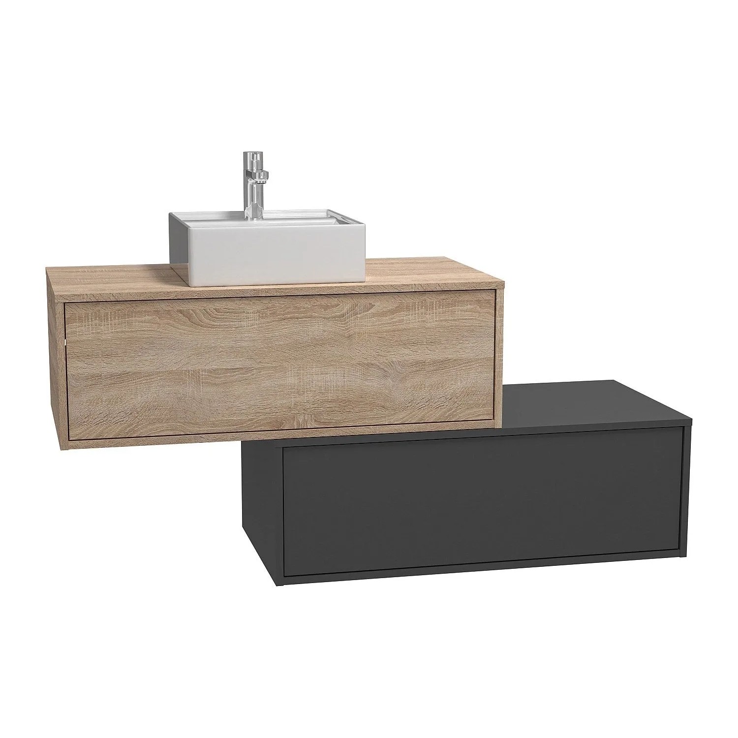 Vente-unique Einzelwaschtisch Teana Anthrazitgrau  Naturfarben Hell 94 cm