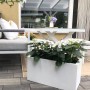 Weißer Vivanno Pflanzkübel Maxi (60x30x30 cm) mit Pflanzen auf einer Terrasse.