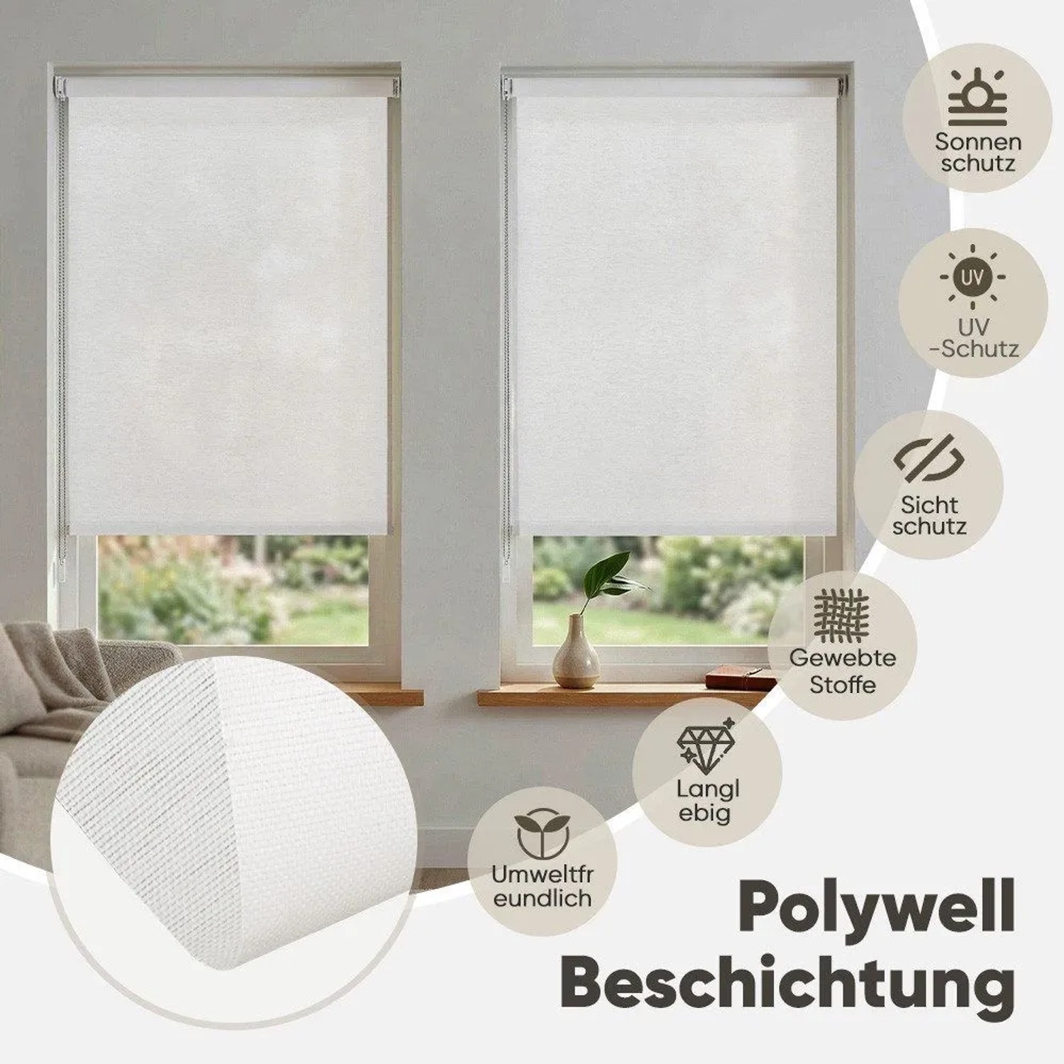 Sekey Seitenzugrollo Uni Klemmfix Lichtschutz ohne Bohren Weiß 105x150cm_2