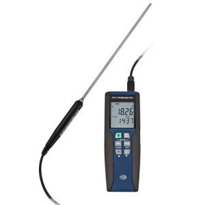 PCE Instruments Datenlogger HPT 1: Digitales Messgerät mit Temperaturfühler und Display zur Temperaturmessung.