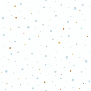 Kindertapete mit blau-gelben Punkten auf weißem Grund, geeignet für Kinderzimmer.